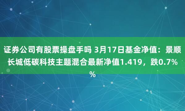 证券公司有股票操盘手吗 3月17日基金净值：景顺长城低碳科技主题混合最新净值1.419，跌0.7%